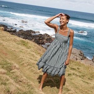 Puckered Gingham Dress with Eyelet Trim